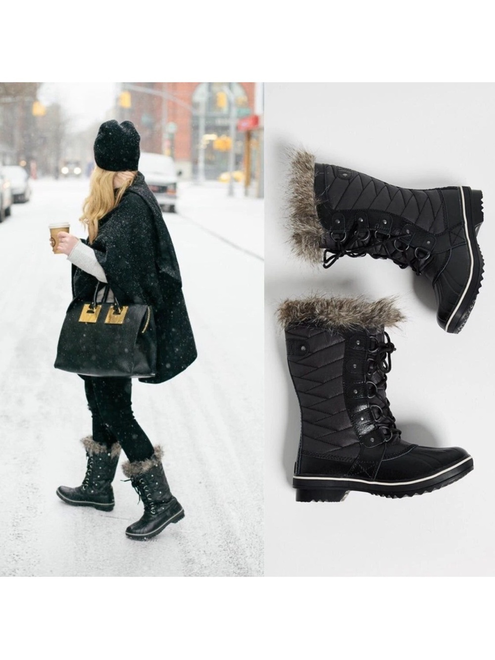 Sorel Tofino II black waterproof winter boots with taux fur lining size 7.5